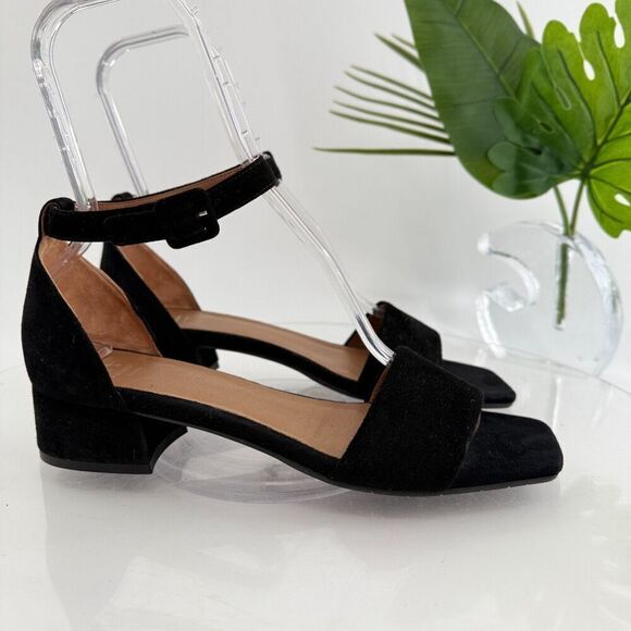 Aquatalia Women Hildy Sandal Size 11 Black Leather Suede Block Heel Slingback - Picture 3 of 16